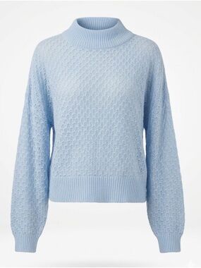 RETROD Blue Pointelle Knit Cropped Sweater Mock Neck Medium